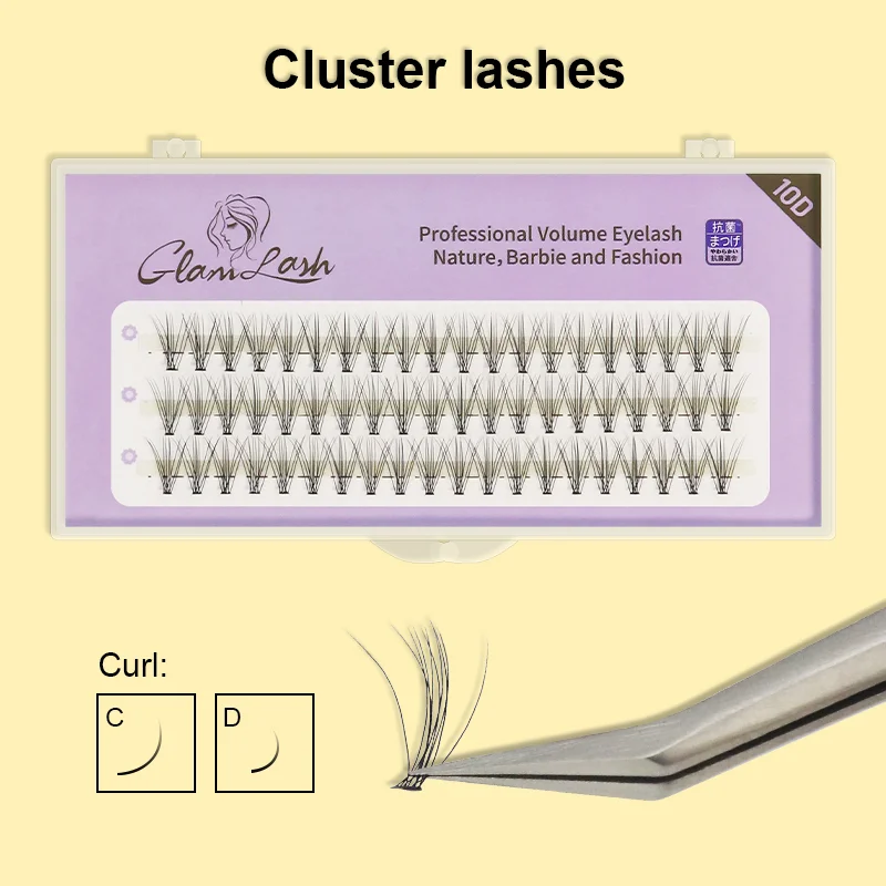 GLAMLASH 60 пряди 10D 20D Кластерные ресницы для наращивания 0 07/0 1 мм норковые мягкие