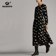 ROHOPO круглый воротник галстук спереди длинный рукав черное