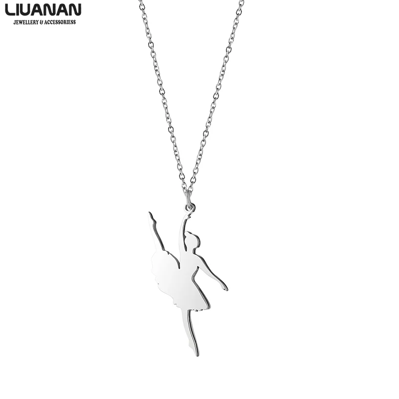 

Fashion Ballerina Pendant Necklace For Women Girl Gift Choker Jewelry Stainless Steel Silver Color Pendant Jewelry Birthday
