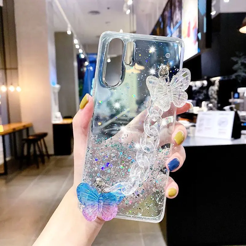 

Luxury sequin Crystal butterfly Wrist Strap Phone Case For Samsung S20Plus Note10Lite S10Lite 2020 Note20Plus S10 5G A51 Coque
