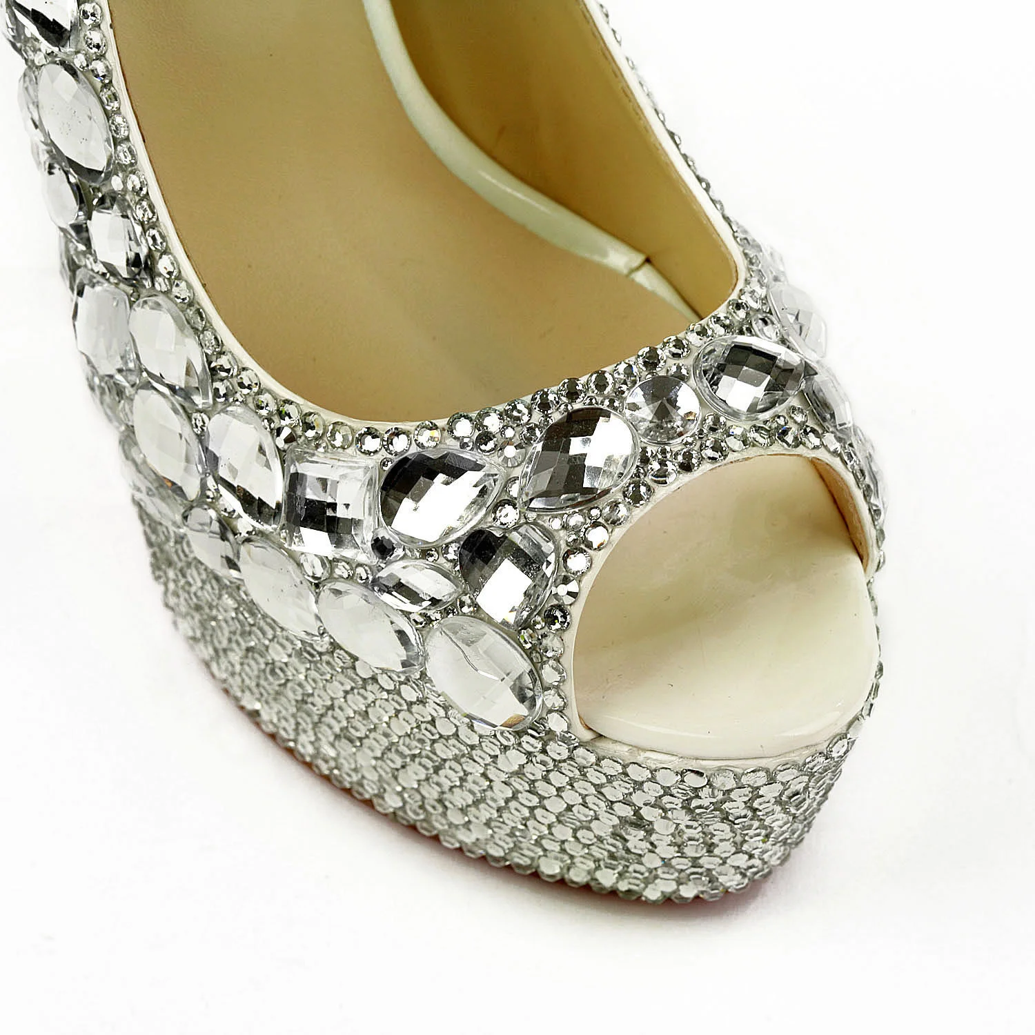 

New fashion crystal shoes waterproof platform Princess Bride Wedding Dress show women's high heel banquet shoes