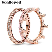 scalloped fashion rose gold princess crown wedding rings women engagement party stacking zircon jewelry valentines day gifts