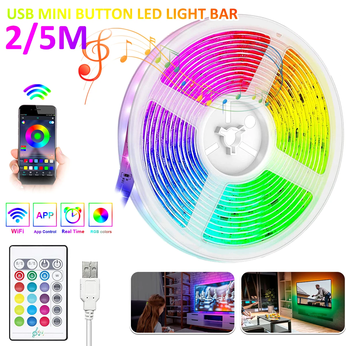 

Светодиодная панель RGB с Bluetooth и USB, инфракрасный пульт дистанционного управления, светильник с диодом, подсветка для телевизора, 5 в постоянн...