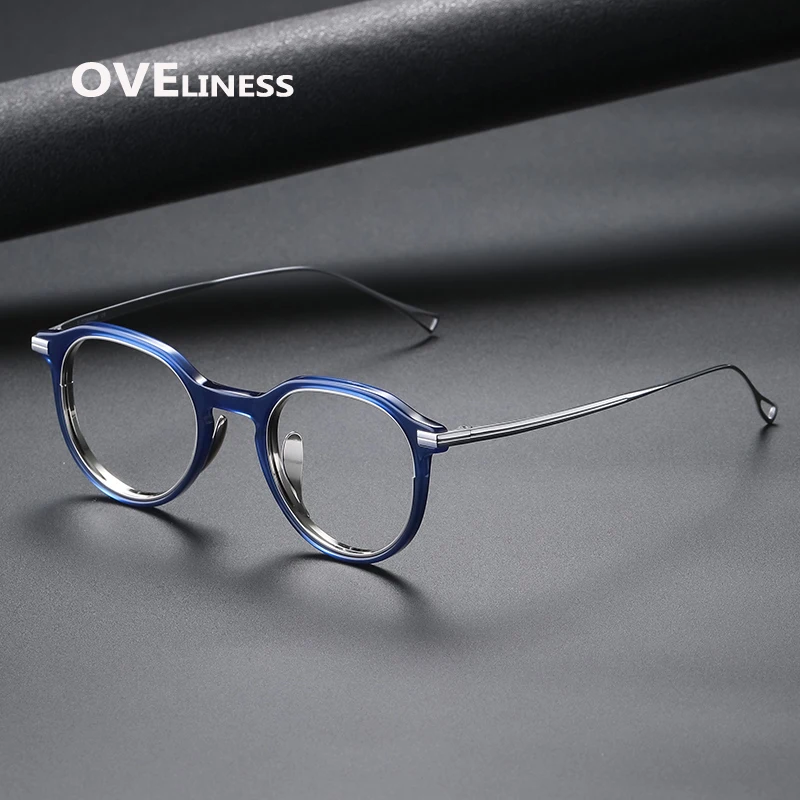 

Оправа для очков в ретро-стиле для мужчин и женщин, аксессуар в оправе из ацетата и титана для зрения по рецепту при близорукости, винтажная, ...