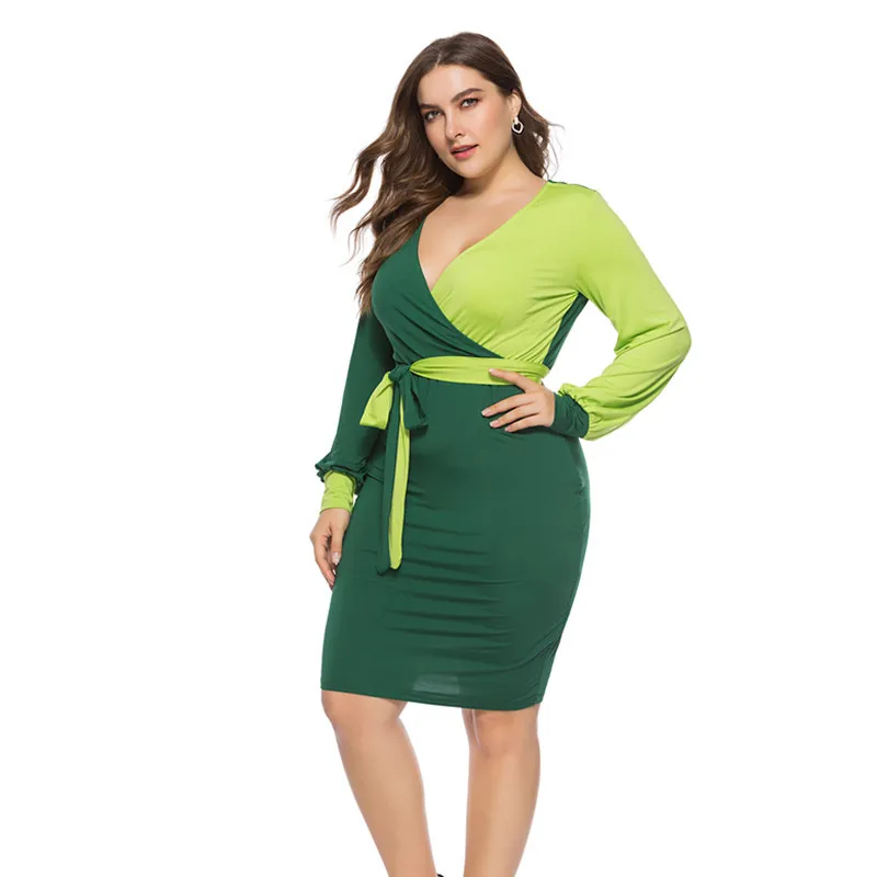 Большой Размеры кроя шить сплайсинга Цвет платье миди для Офисные женские туфли