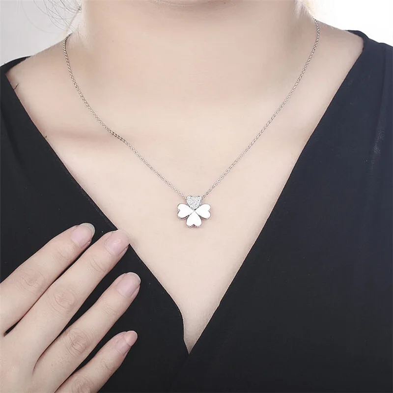 

Knobspin Classic 925 Sterling Silver New Fashion Clavicle Chain Charm Zircon lucky Clover Necklace Fine Jewelry Gift Wedding