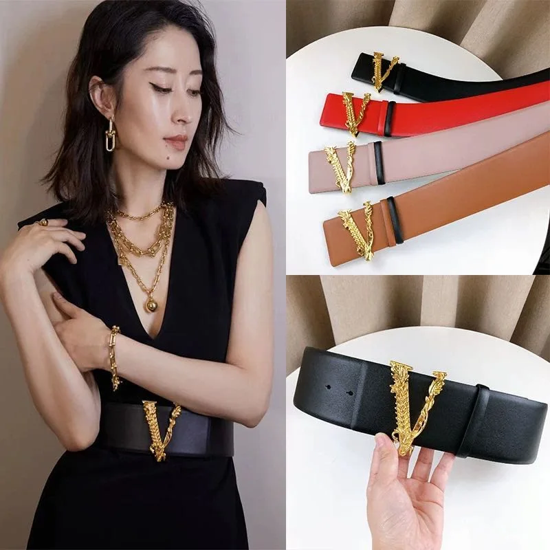 

Женский ремень из натуральной кожи с V-образной пряжкой, ширина 7 см