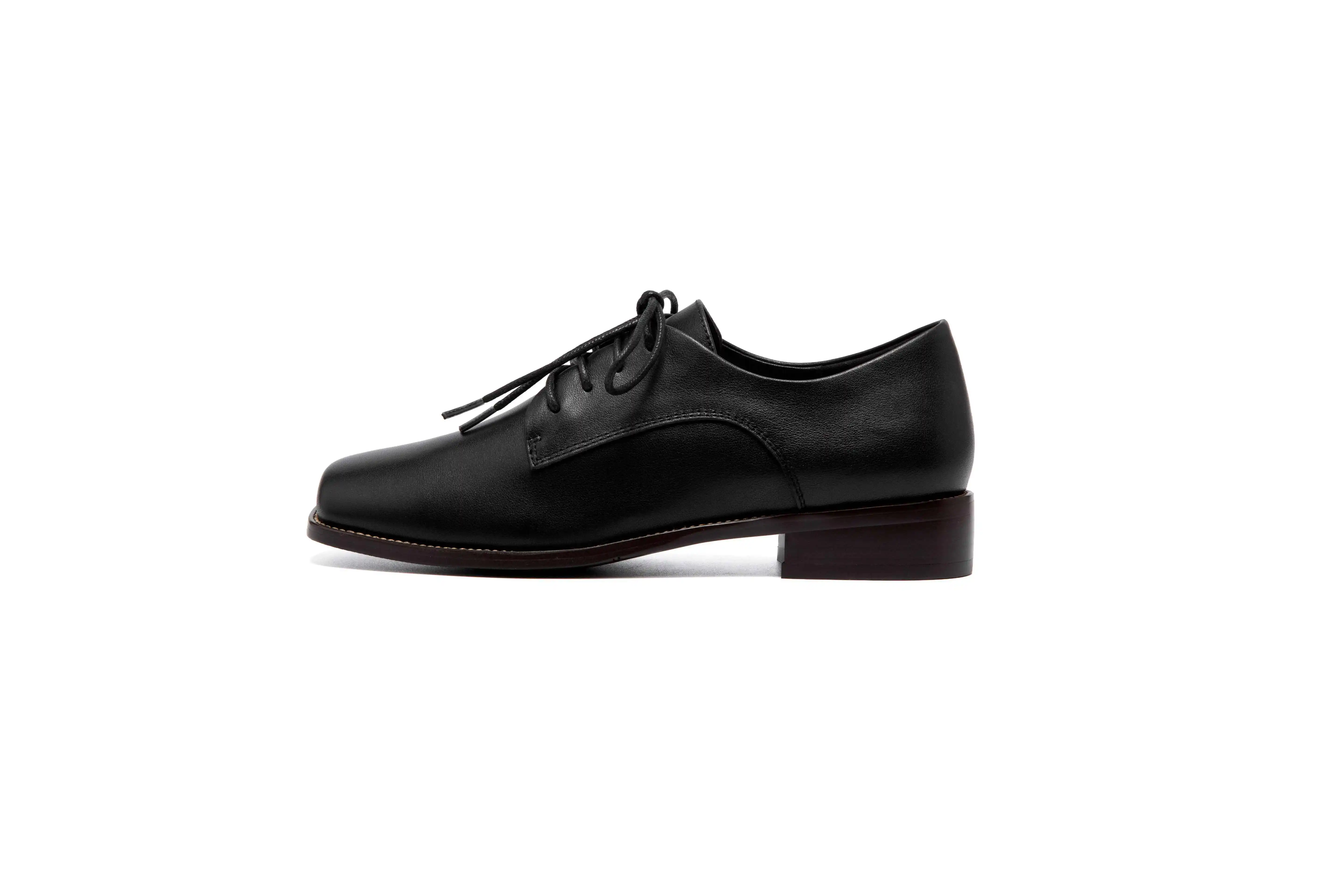 

Krazing Pot hot popular full grain leather vintage shoes square toe med heels lace up women spring simple daily wear pumps L55