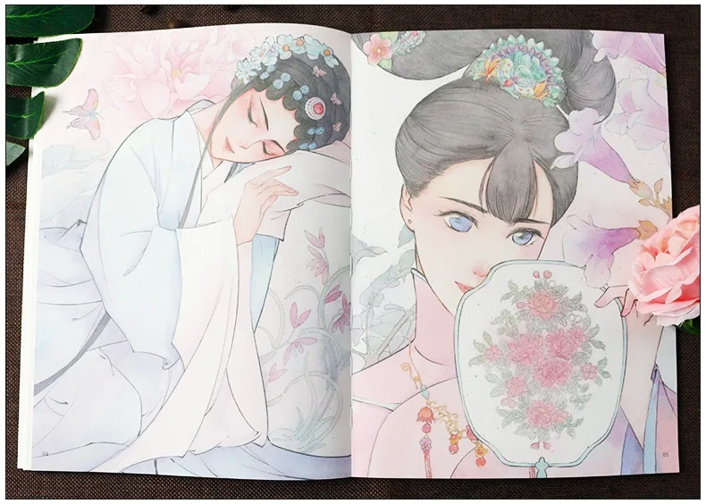 

2 Books/Set Die Lian Hua+Qing Ping Yue Chinese Ancient Style Line Drawing Book Adult Anti-stress Coloring Book