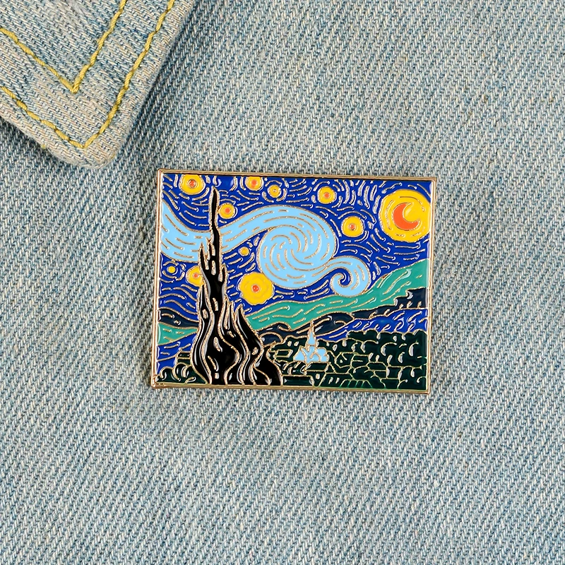

van Gogh retro enamel Pins Starry night black Brooches for women oil painting Art Painting lapel Pin Badges Jewelry gifts