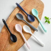 silicone long handle soup spoon solid color kids spoon kitchen silicone spoon flatware utensils accessories