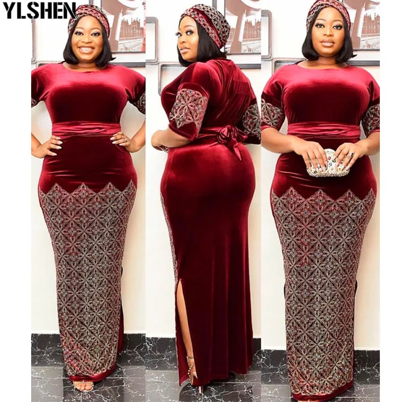 

Одежда размера плюс, Осеннее сексуальное бархатное платье, Дашики, горячая распродажа, африканские платья для женщин, Вечерние Повседневны...