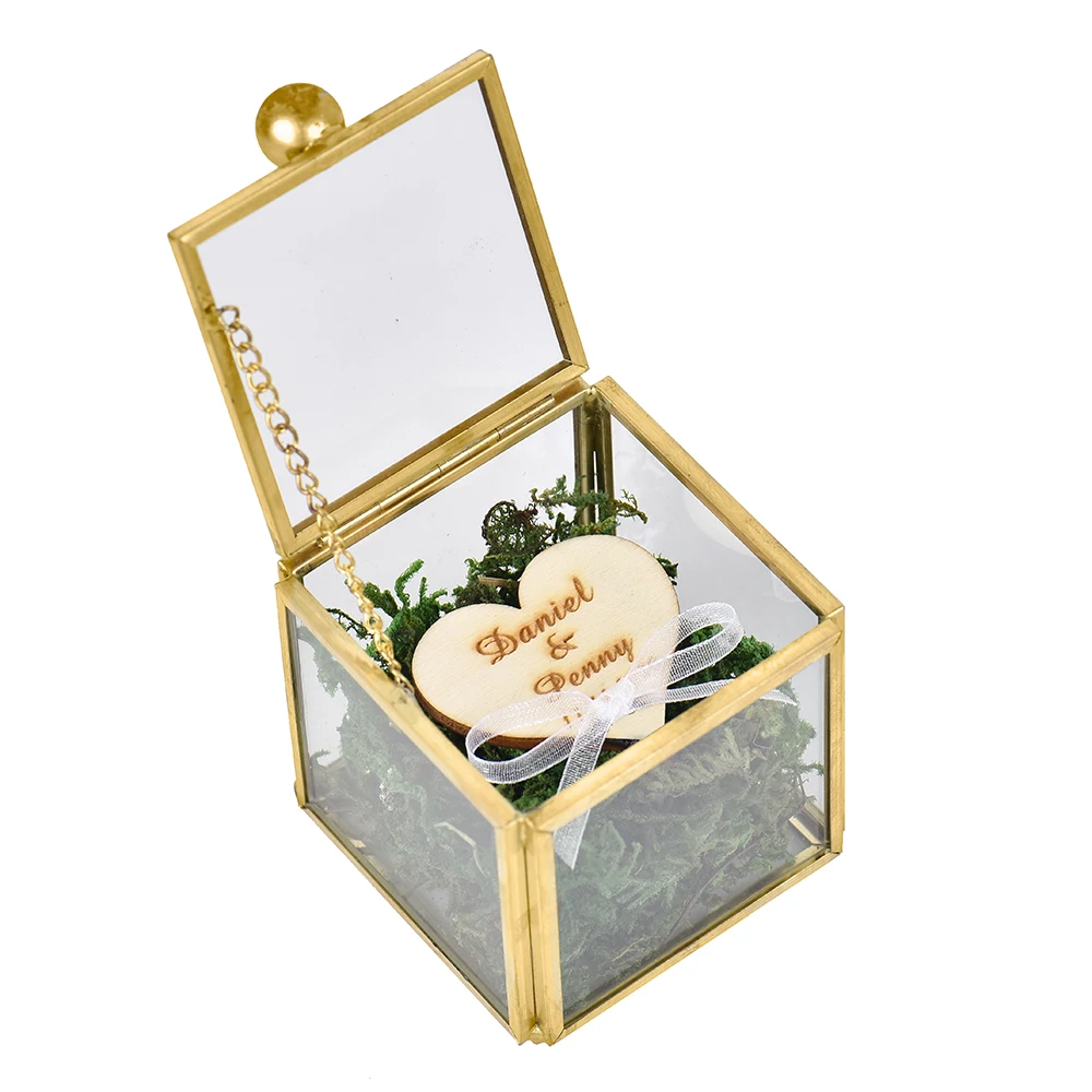 Оригинальное кольцо коробка выгравированное имя свадебное стекло любовь для