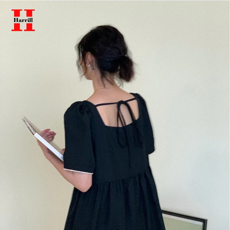 

Solid Color Bright Silk Dresses Ladies Casual Square Collar White Dress Women Clothes High Waist Dress Summer Vestid