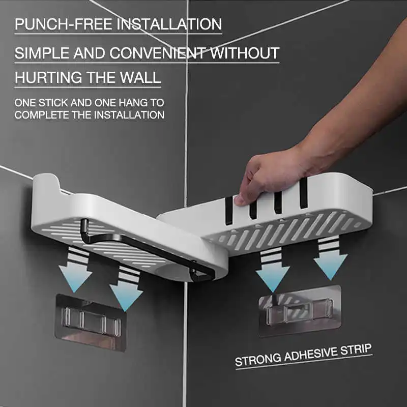 

Bathroom Shelf Rotatable Shower Organizer Wall Mount Shampoo Rack With TowelBar NoDrilling Kitchen Storage Bathroom Accessorie