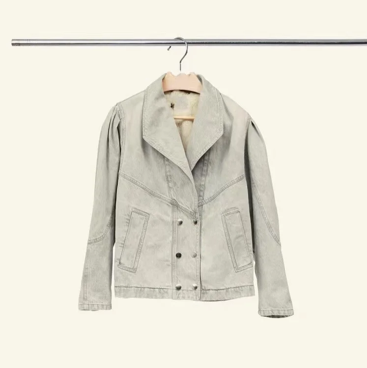 

Law is2020 autumn winter new short loose bubble sleeve casual two-piece Denim Jacket Women