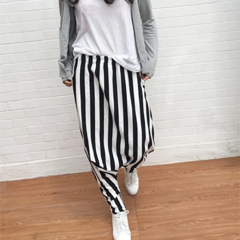 Новинка 2020 женские штаны шаровары Модные полосатые с эластичной резинкой на