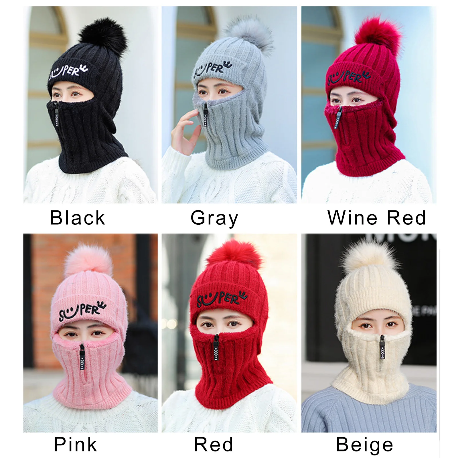 

Wool Ball Plus Thick Knitted Hat Full Head Ear Neck Protection Warm Hat Outdoor Soft Comfortable Hats Adult Kid