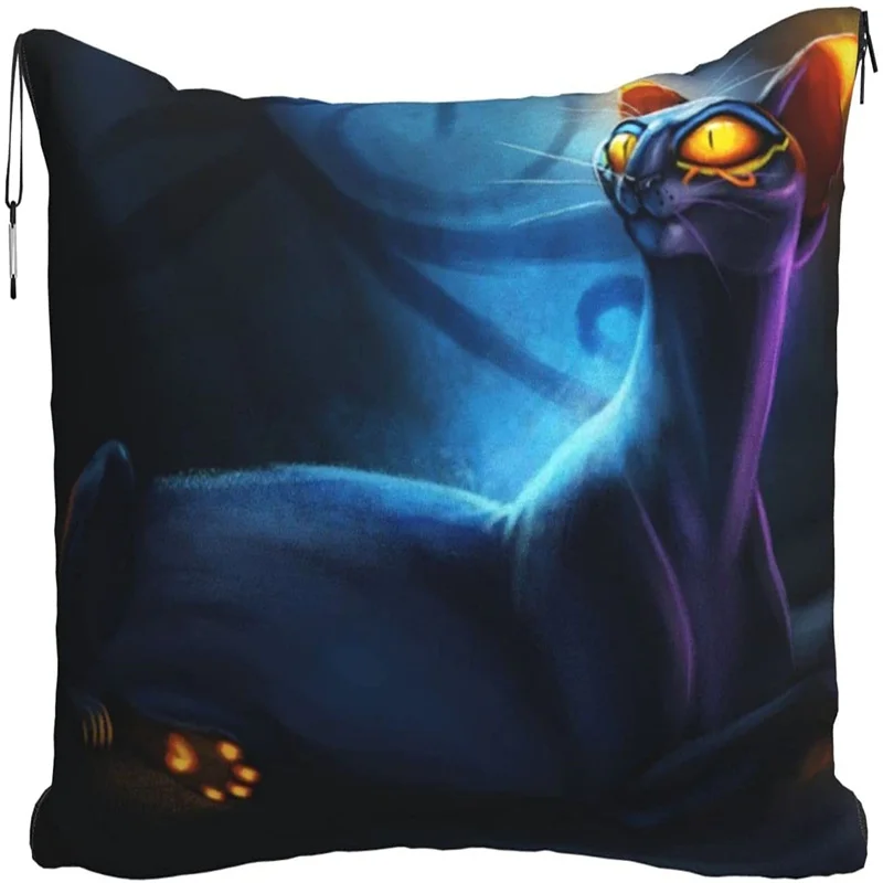 

Fantasy Dark Cat Travel pillow blanket two-in-one backpack strap and compact airplane bag waist support 60x43 inches