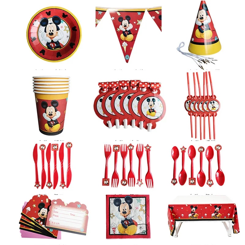 Disney Микки Мышь тема посуда детские, для малышей на день рождения украшения, товары для вечеринки Семья друг одноразовая посуда Вечерние