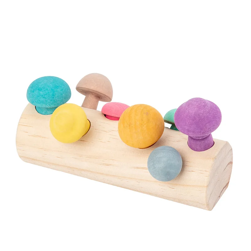 

Wooden Blocks Colorful Mushroom Picking Game Montessori Educational Wooden Toys Developmental Shape Matching Assembly Grasp Toy