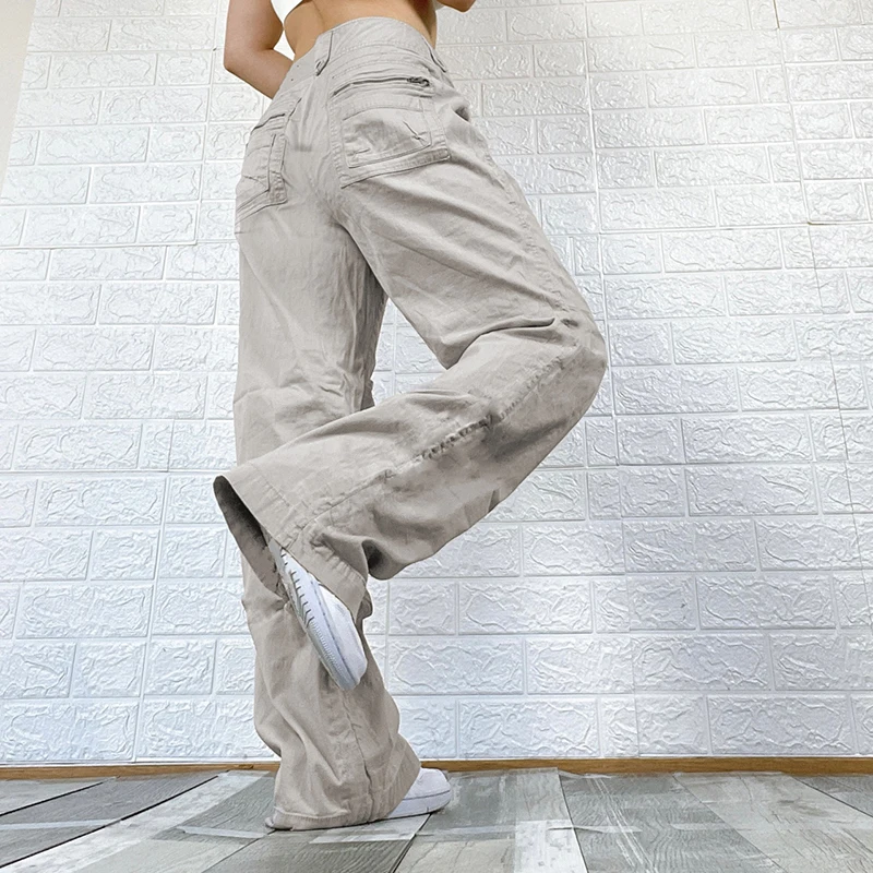 Джинсы-карго Rapcopter женские с рюшами серые брюки завышенной талией на молнии