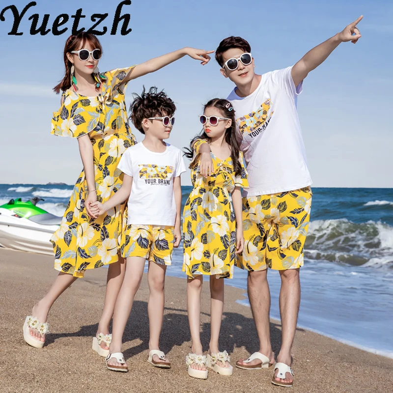 

2021 New Family Matching Outfits Women Girls Kids Dress Parent-Child Baby Clothes Casual Men Boys Beachwear T-Shirt Shorts