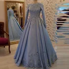 Синие арабские мусульманские свадебные платья Дубая 2020 кружевное свадебное платье с длинным рукавом свадебные платья на пуговицах Vestido de Noiva манга Longa