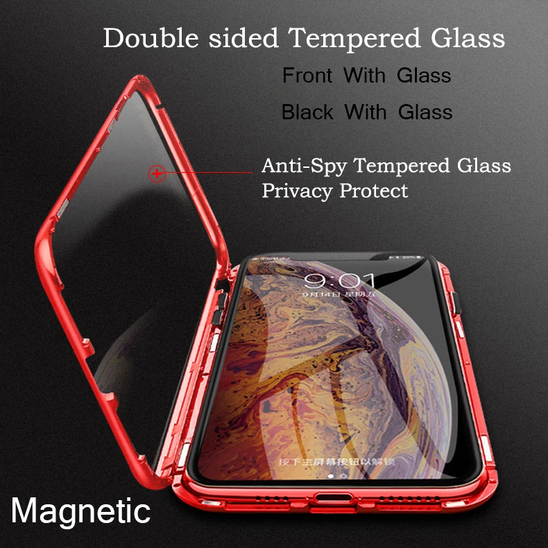 Новый металлический магнитный чехол из закаленного стекла для iphone xs max Магнитный