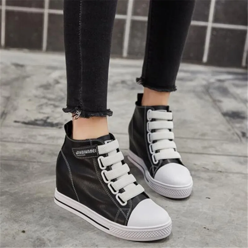 

ZXRYXGS Top Cowhide Leather Shoes 2021 New Spring Increased Within Wedges Ankle Boots Casual Sneakers Woman High Heel Shoes