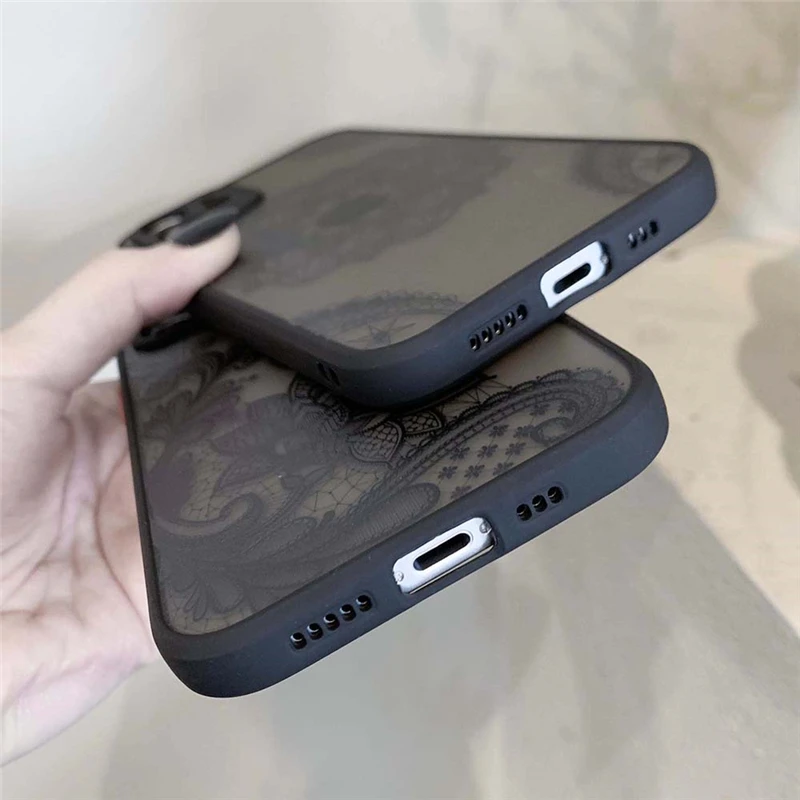 Fashion Sexy Lace Flower Clear Matte Case For iPhone 13 12 11 14 Pro Max 7 8 Plus XS Max XR X 12 Mini SE20 Cute Shockproof Cover