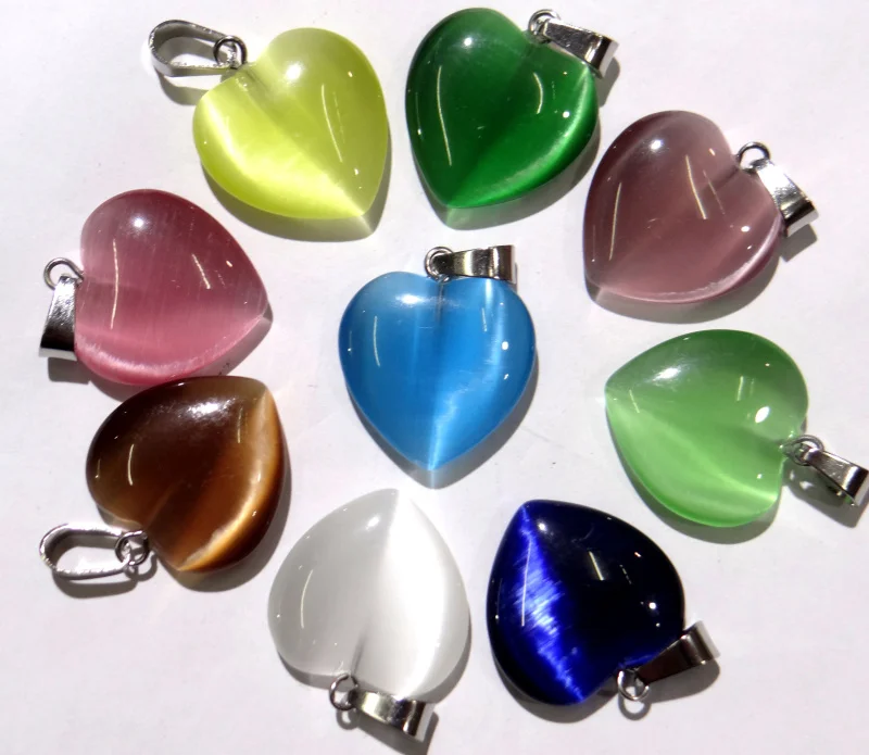 

Natural stone heart Quartz Crystal aventurine tiger eye Opal Cat eyes pendants for diy jewelry making necklace Accessories12pcs