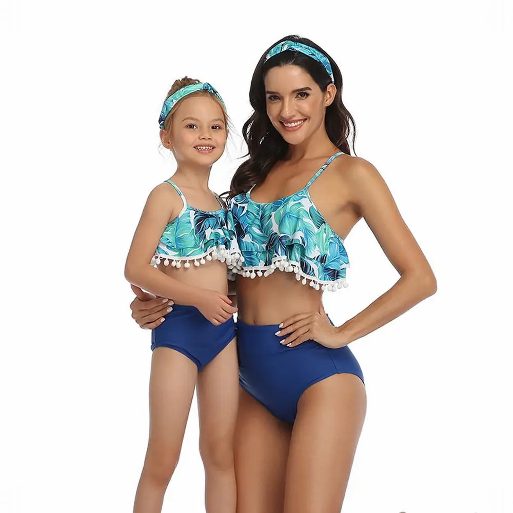 

2021 Floral Printed Hem Bikini Set Women Flora V-Neck High-Waisted Two Piece Swimsuit Girl Beach Bathing Suit Swimwear Biquinis