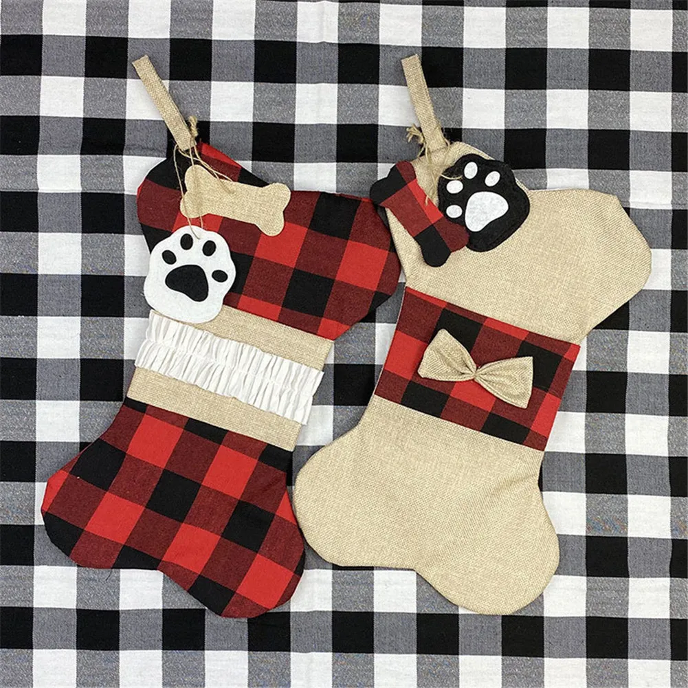 

Christmas Stocks Paw Print Snowflake Gift Socks Christmas Lovely Gift Bag For Children Fireplace Tree Christmas Home Decoration