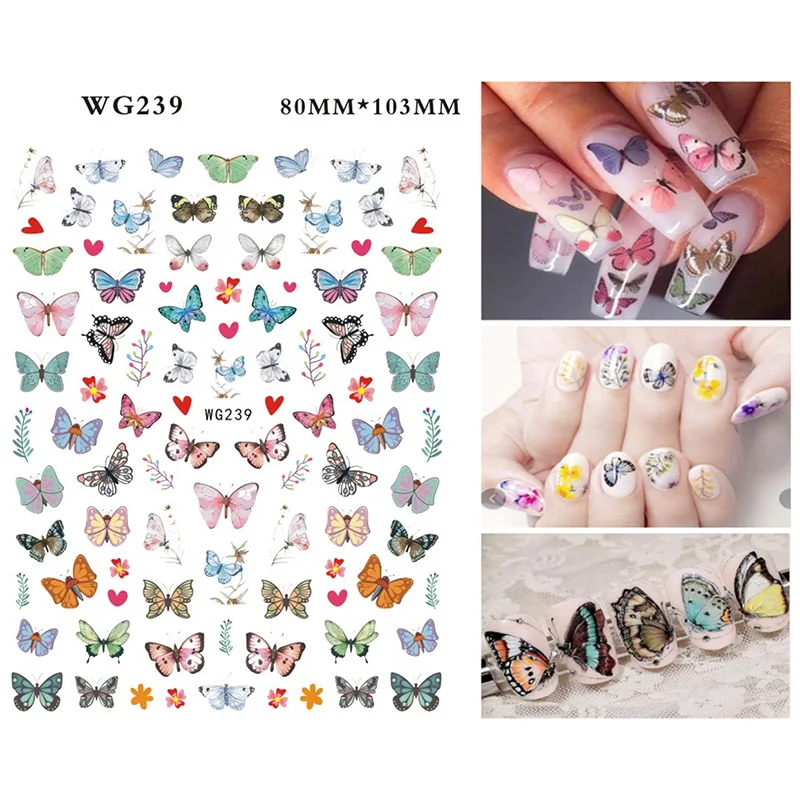 3D наклейки для дизайна ногтей в виде бабочек украшения смешанные красочные узоры