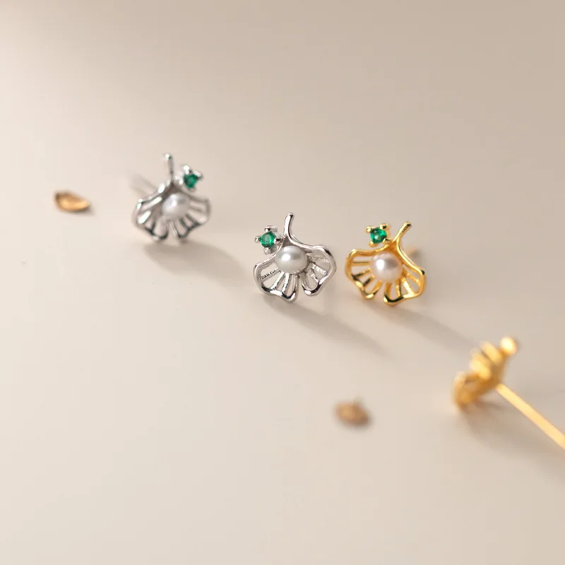 Женские серьги гвоздики в виде гинкго Dreamhonor из стерлингового серебра с голубым