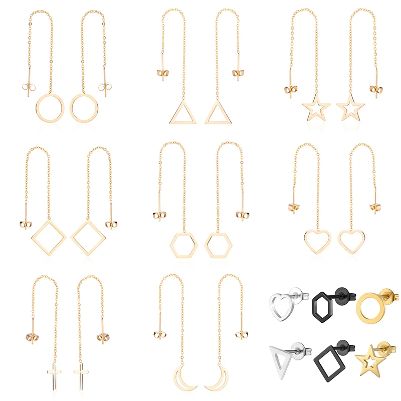 Женские серьги с шестигранной подвеской FENGLI Длинные круглые из нержавеющей