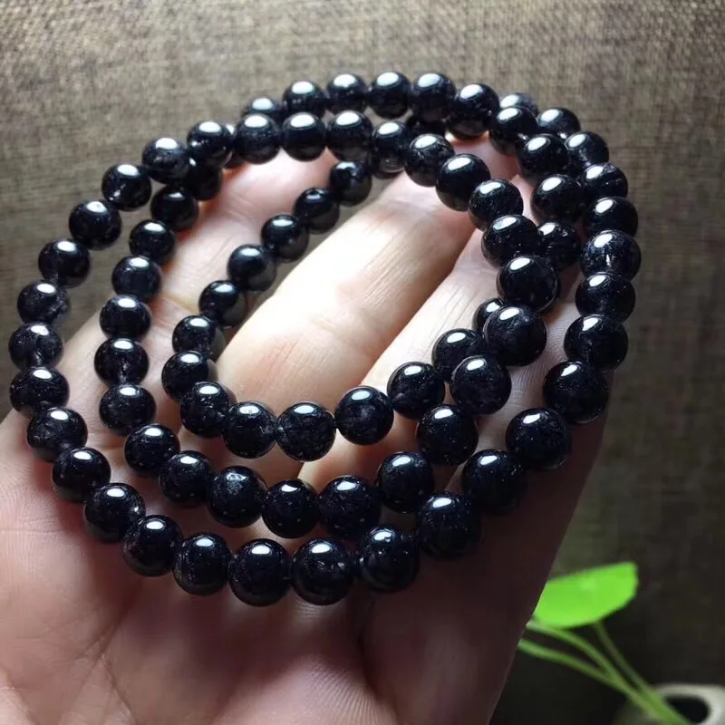 

7.5mm Natural Black Hair Rutilated Quartz Bracelet For Woman Man Brazil Three laps Round Beads Gemstone Crsytal Jewelry AAAAA
