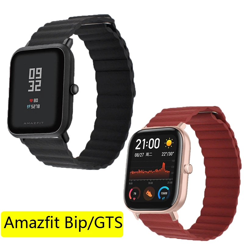 Кожаный браслет для Xiaomi huami amazfit Bip ремешок Смарт часы магнитный браслет на петле для amazfit GTS ремешок