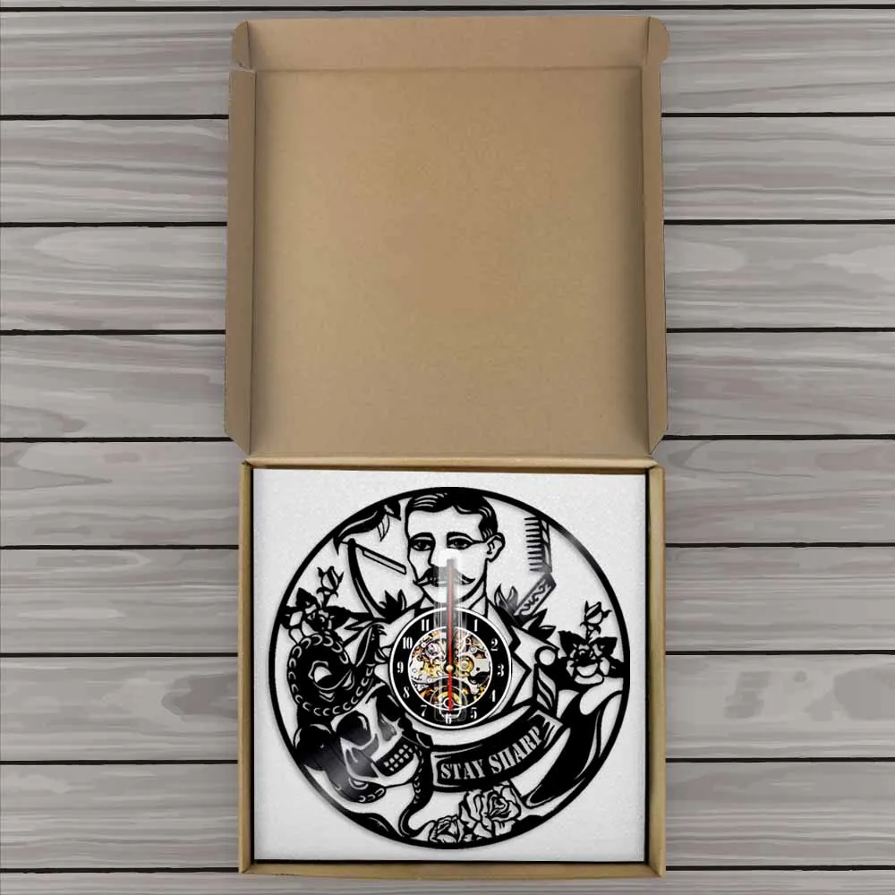 Настенные часы для парикмахерской винтажные виниловые с пластинками в подарок