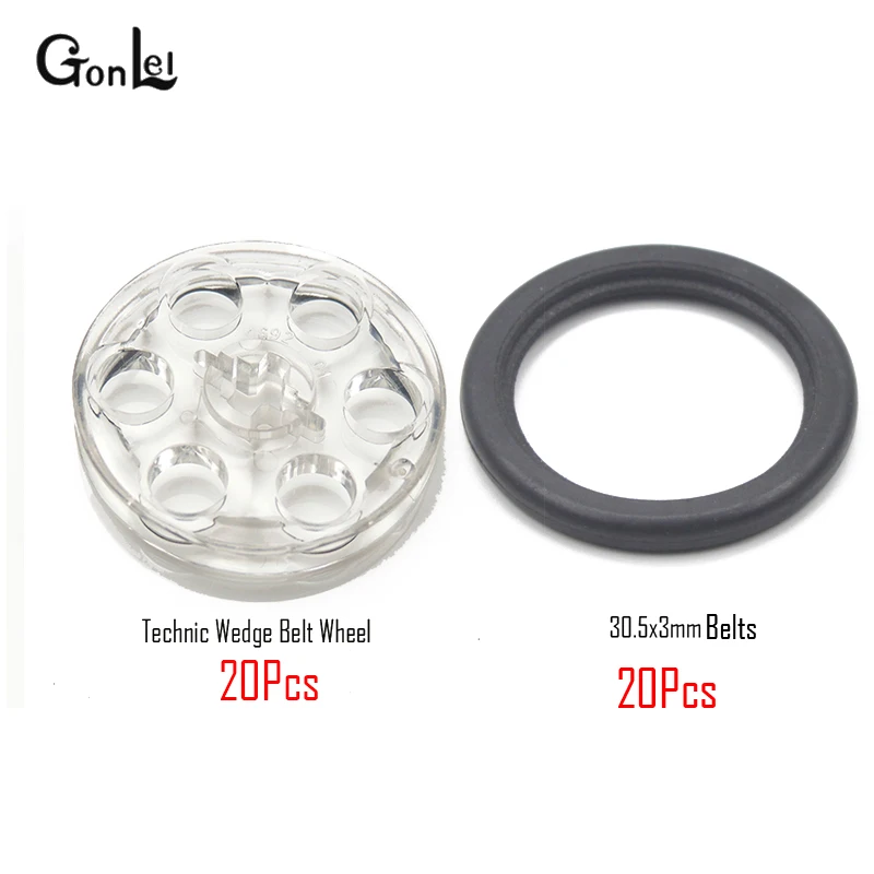 40Pcs Clear 20 компл./лот MOC дизайн клин колесо ременной передачи 30.5x3mmTyre строительный блок Запчасти набор «сделай сам» Игрушки для детей, подарки, совместимые с 4185 2815 - Цвет: 40Pcs Clear