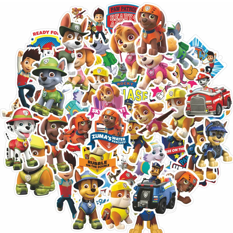 

10/30/50pcs Anime Cartoon PAW Patrol Dog Stickers Chase Marshall Rocky Zuma Skye Rubble Ryder Decals Waterproof Stiker Kids Toys