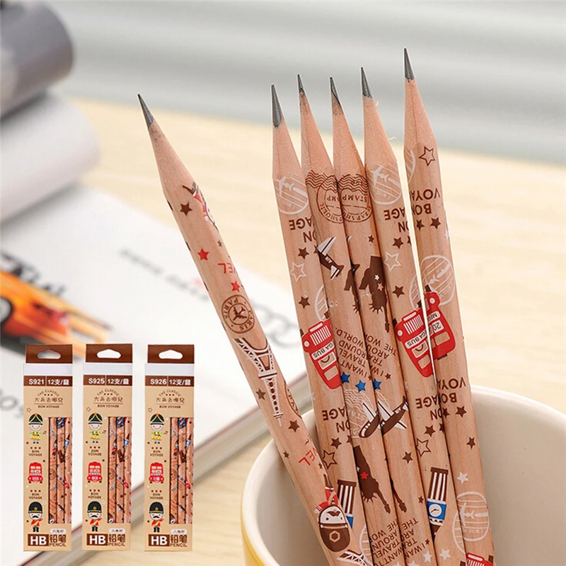 

12 Pieces/lots Novelty Wooden HB Cute Standard Pencils Classic Pencil for Kids Stationery School Writing Supplies