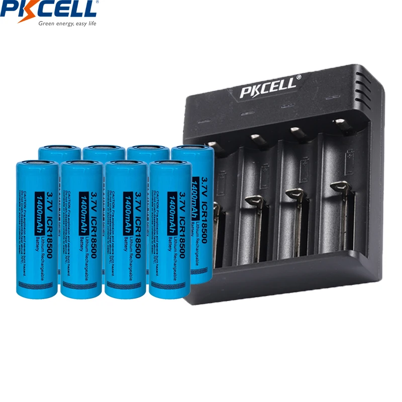4PC PKCELL 3.7V ICR18500 Li-ion Rechargeable Battery 18500 li-ion Batteies 1400Mah and charger for AA/AAA 18650 battery | Электроника