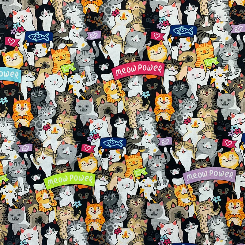 

Y.Zhe Beautiful 100% Cotton Fabric Colour Bottom Cartoon Cats Pattern Digital Printing Sewing Material Children Fabric Diy Shirt