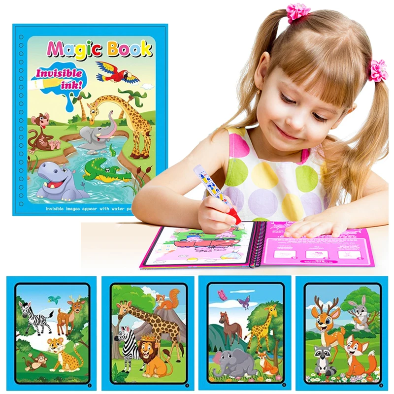 Книга Монтессори для рисования водой многоразовая раскраска Волшебная