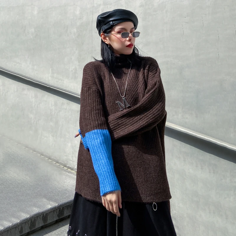 CHICEVER пэчворк хит цвет вязаный свитер для женщин О-образный вырез длинный рукав