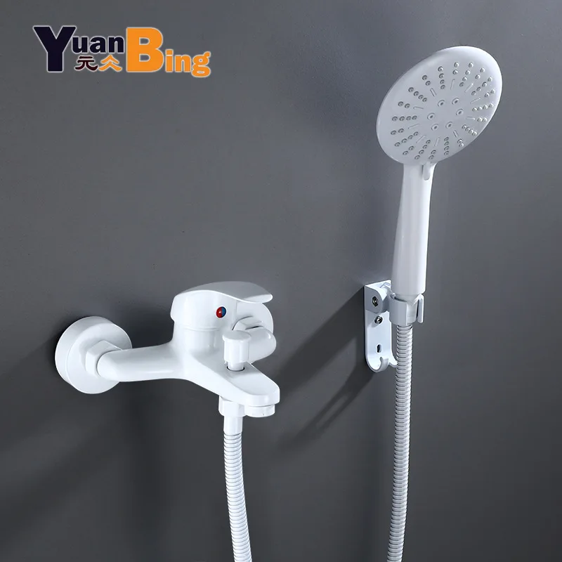 

White Bathroom Shower Rain Set Brass Wall-mounted Shower Faucet Set Luxury Bathroom Rain Shower Shower Jet System