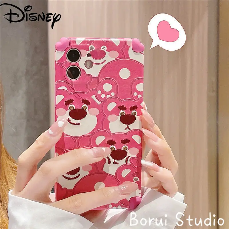 

Disney cute cartoon strawberry bear original phone case for iPhone 7/8P/X/XR/XS/XSMAX/11/12Pro/12min Phone Girl Case Cover