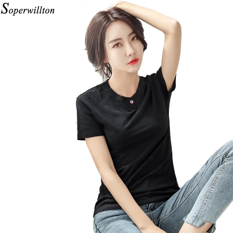Женская футболка с коротким рукавом простая хлопковая Футболка o образным